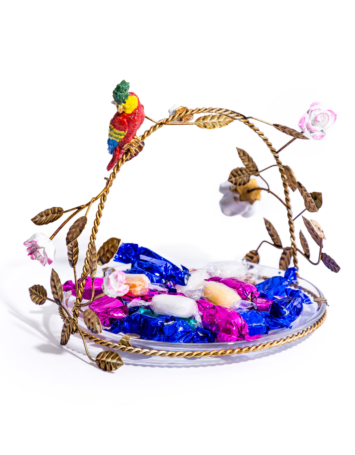 Serving Plate w/ Ornate Antiqued Parrot Branch Handle - RM76