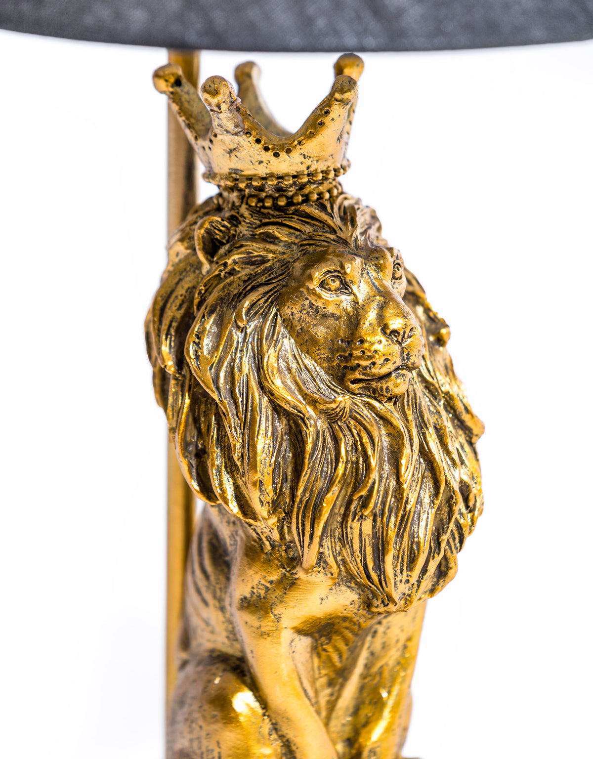 Antique Gold Lion Table Lamp w/ Black Shade - TL151