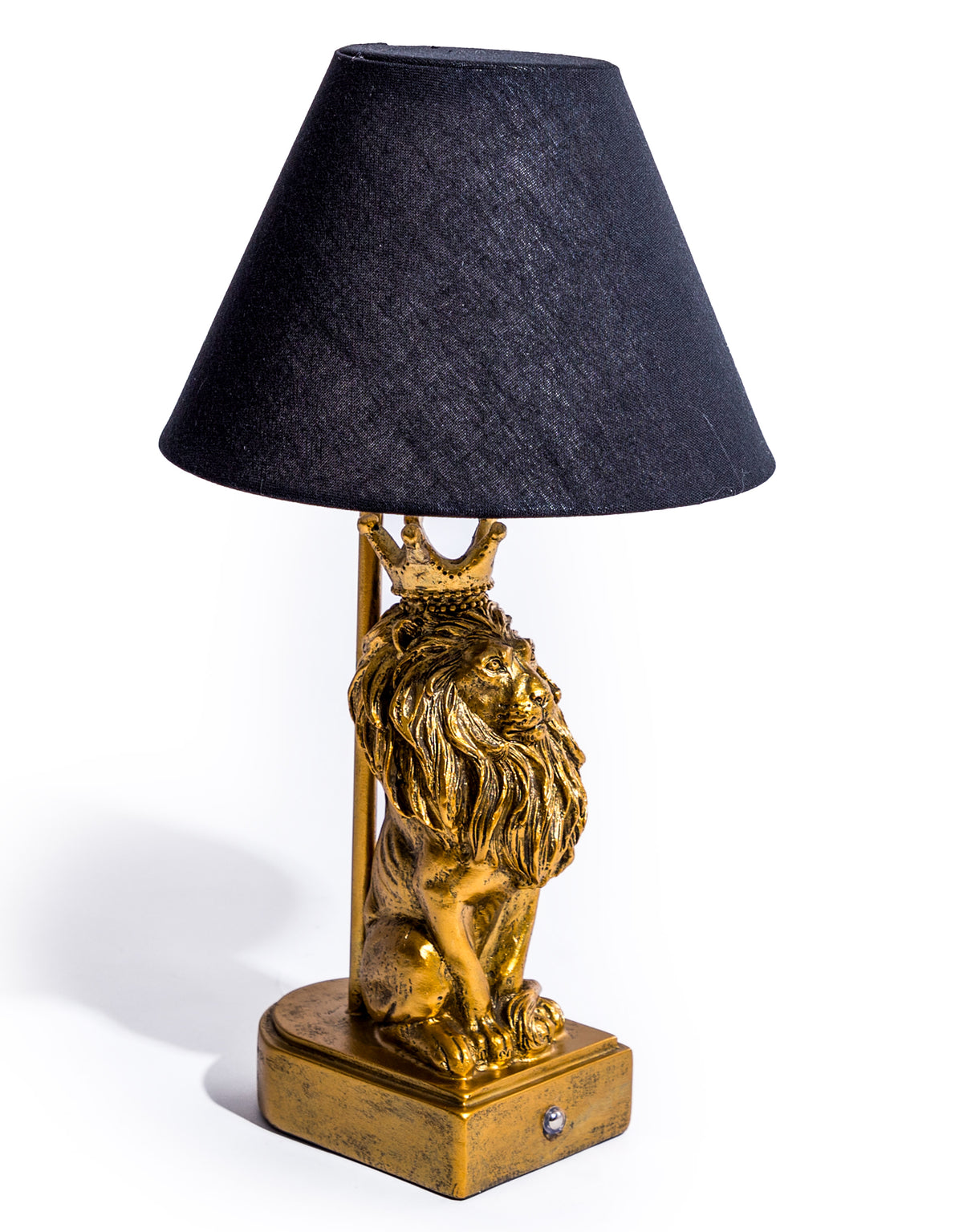 Antique Gold Lion Table Lamp w/ Black Shade - TL151