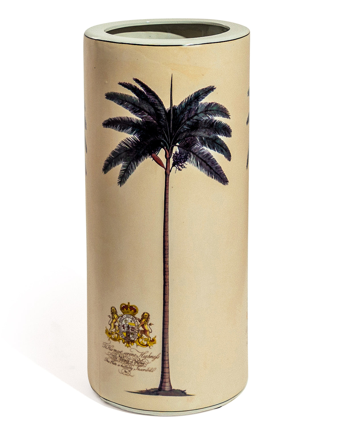 Ceramic Lithograph Palm Tree w/ Royal Seal Umbrella Stand - BP319