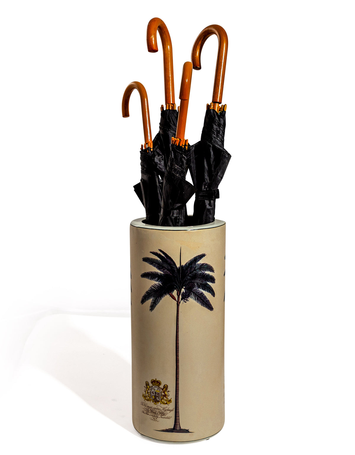 Ceramic Lithograph Palm Tree w/ Royal Seal Umbrella Stand - BP319