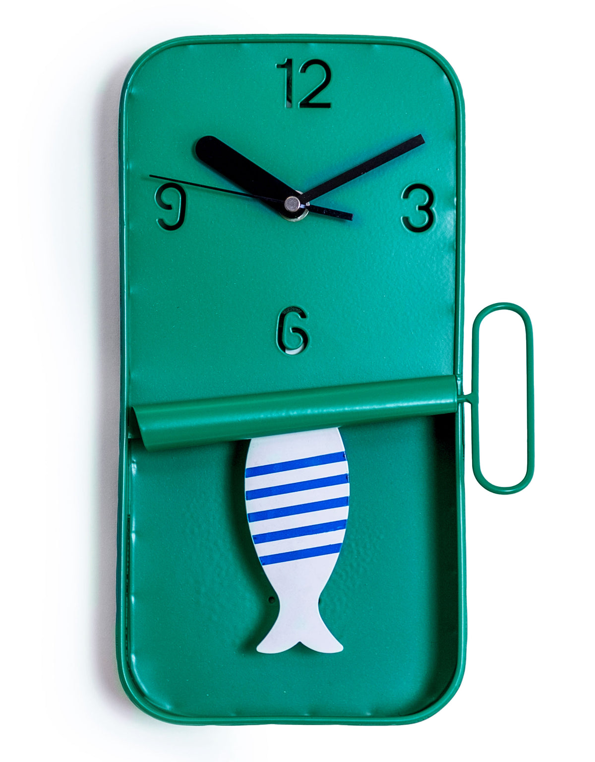 Mint Green Metal Sardine Tin Pendulum Wall Clock - HKL90