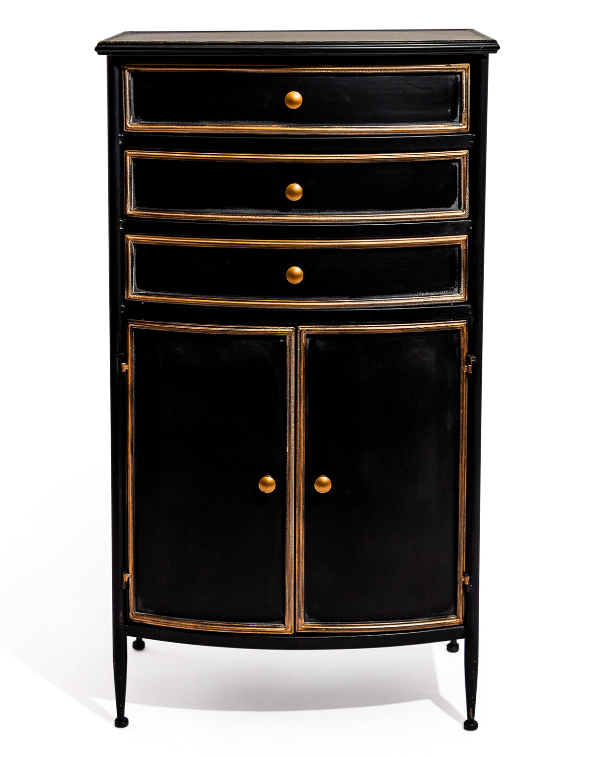 Black and Antique Gold "Orwell" Door & Drawer Side Cabinet - VRN40