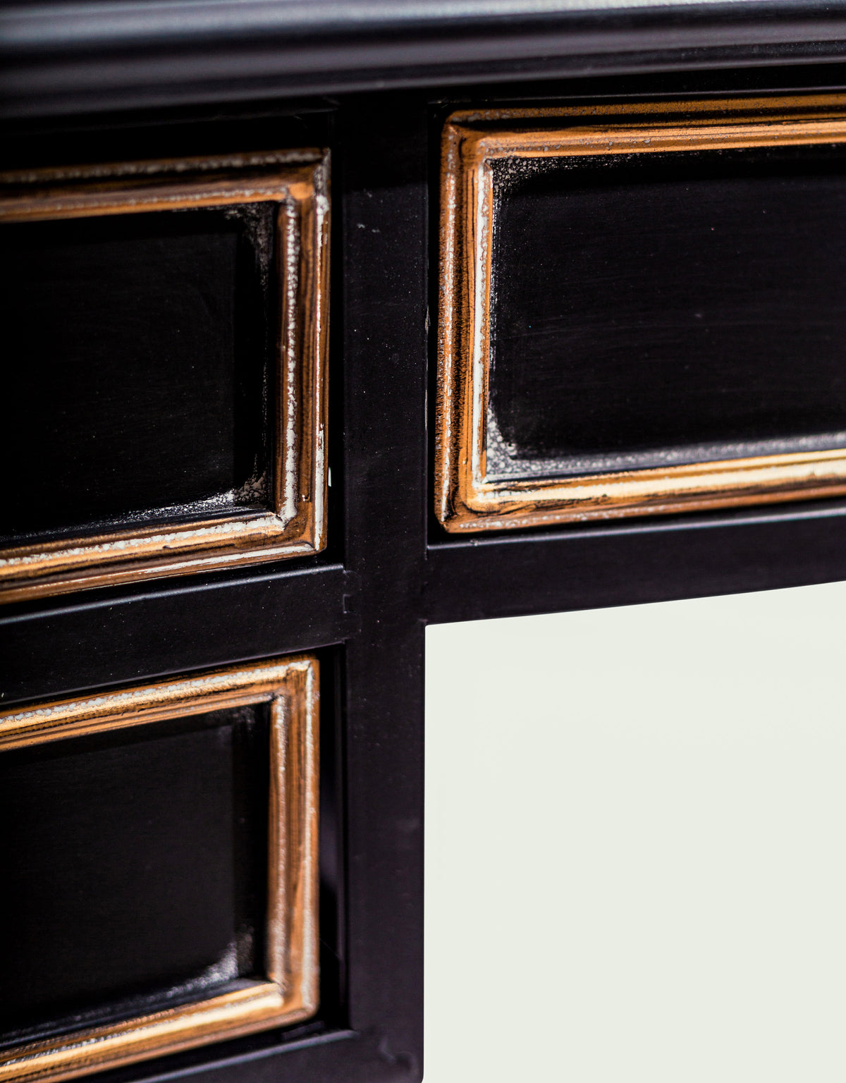 Antiqued Black Desk/Console with Metal Drawers - VRN41