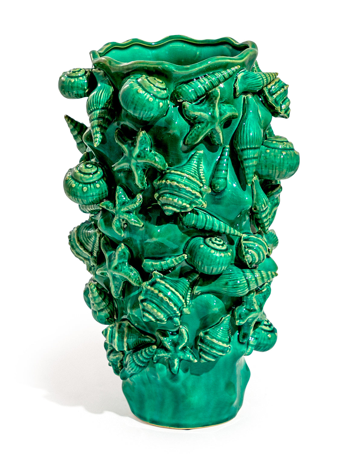 Crackle Aqua Turquoise Sea Shell Large Ceramic Vase - NCP19