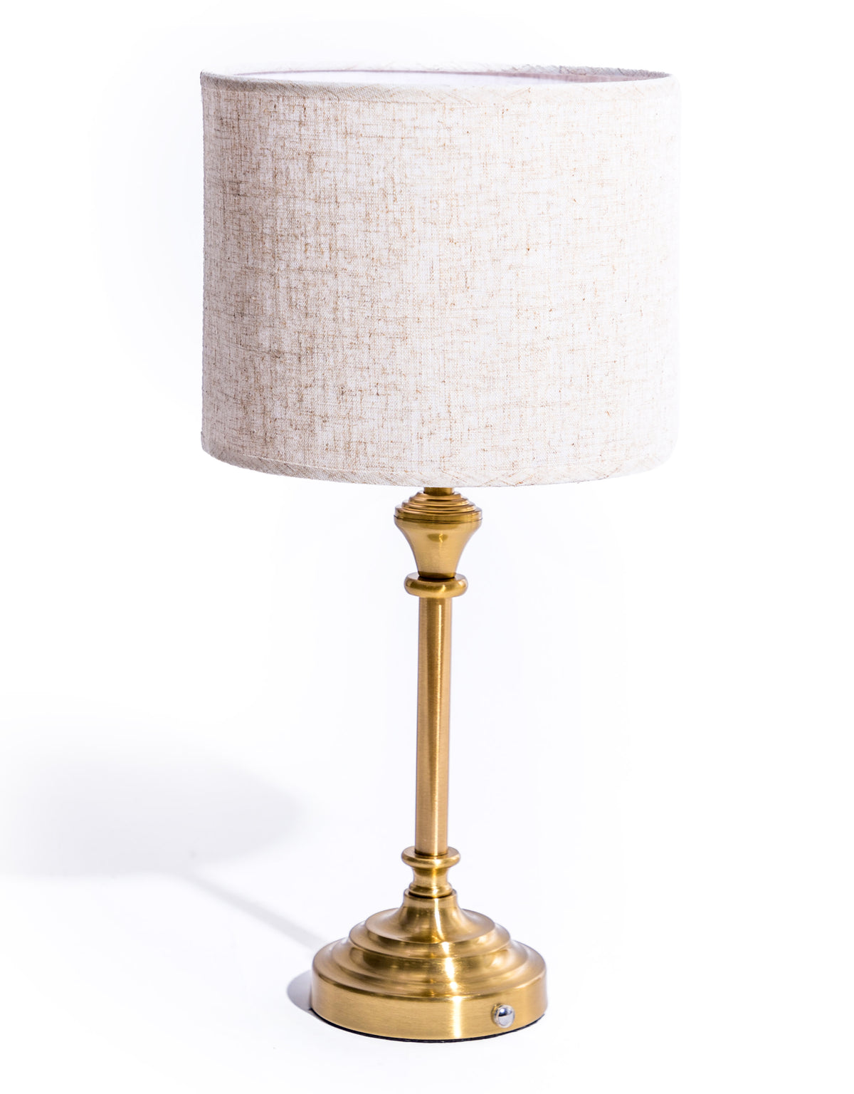 Classic Brass Rechargeable Table Lamp w/ Cylinder Oatmeal Shade - CH301