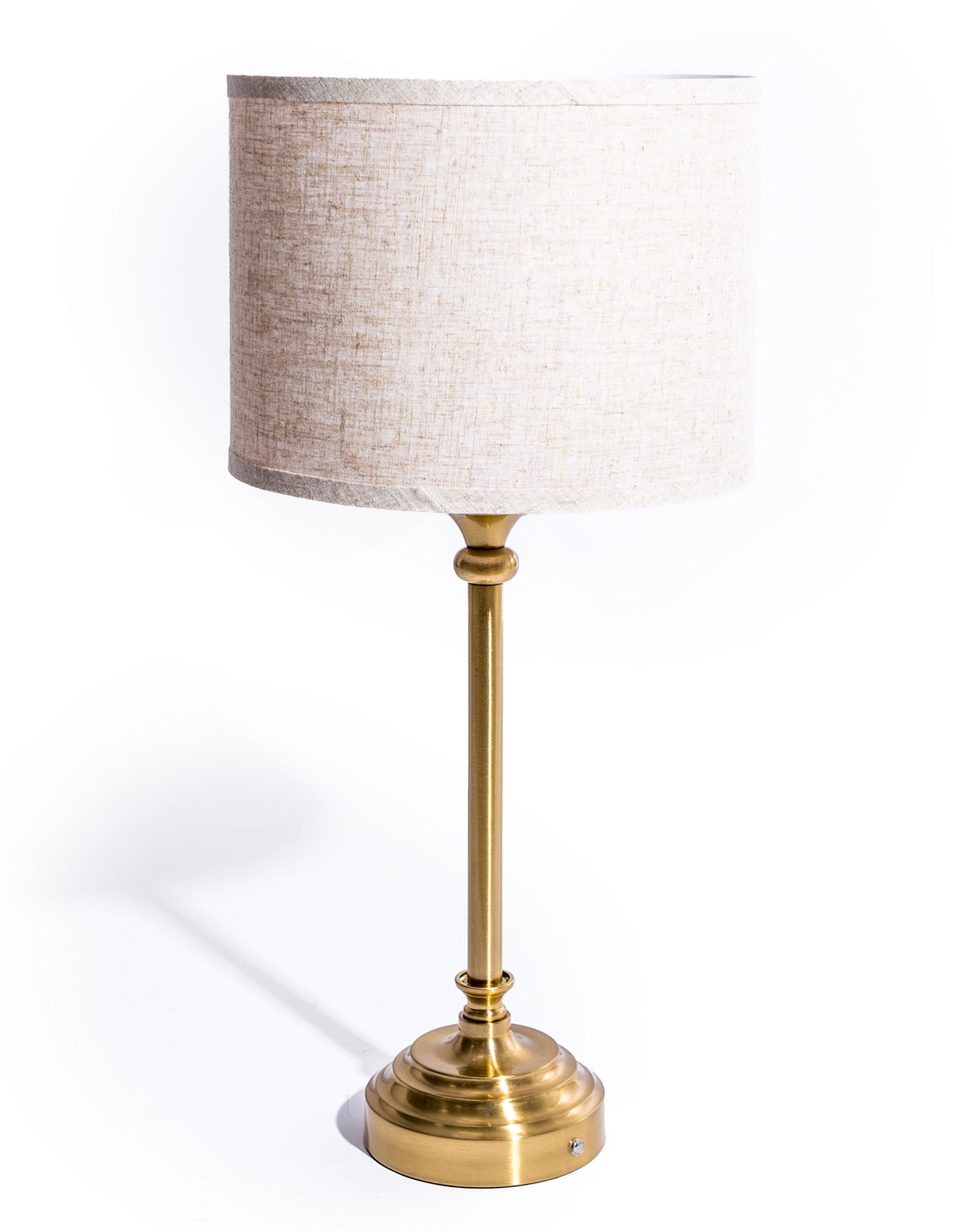 Large Classic Brass Rechargeable Table Lamp w/ Cylinder Oatmeal Shade - CH302