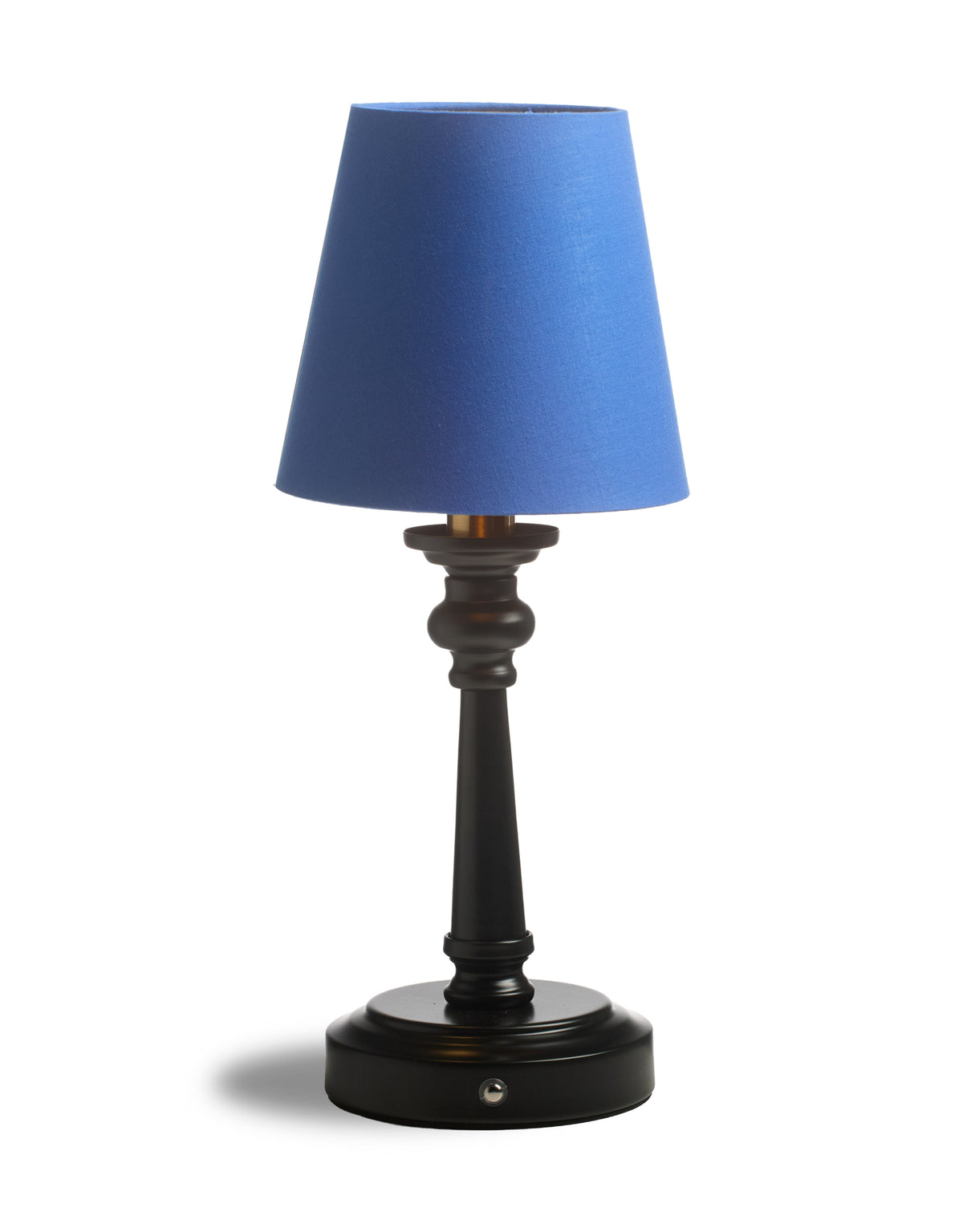 Matt Black & Brass Rechargeable Table Lamp w/ Royal Blue Shade - CH311