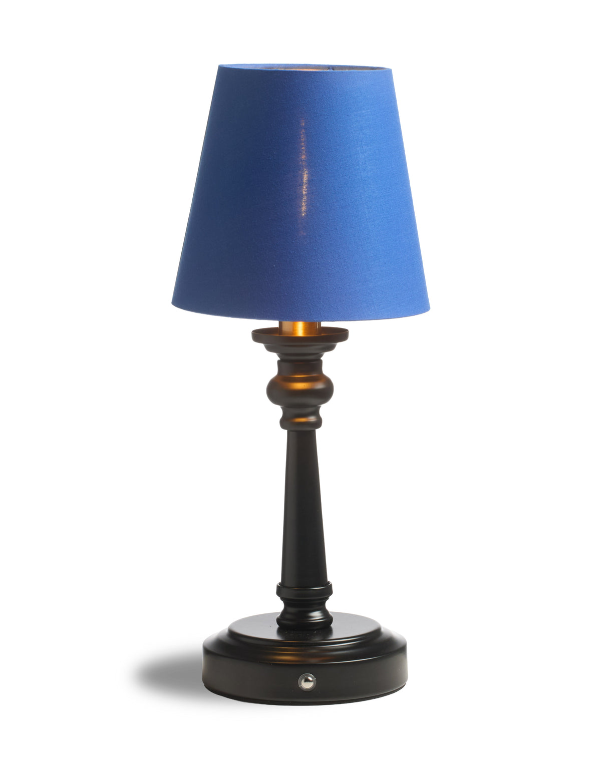 Matt Black & Brass Rechargeable Table Lamp w/ Royal Blue Shade - CH311
