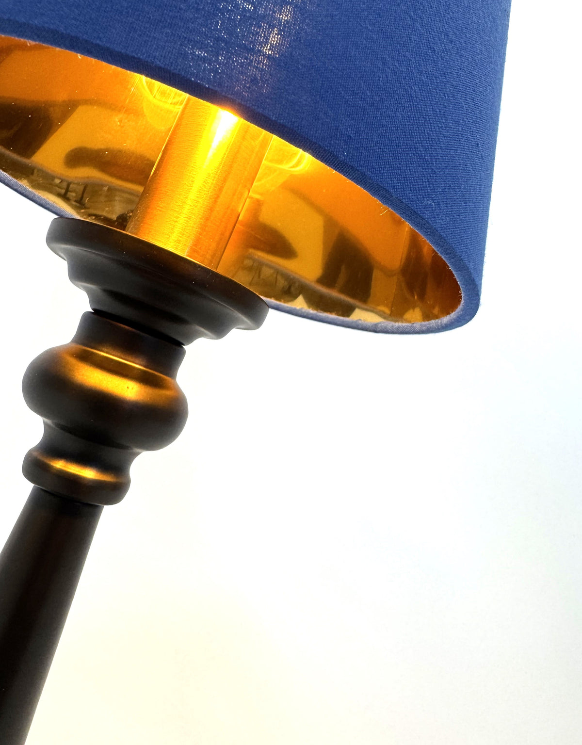 Matt Black & Brass Rechargeable Table Lamp w/ Royal Blue Shade - CH311