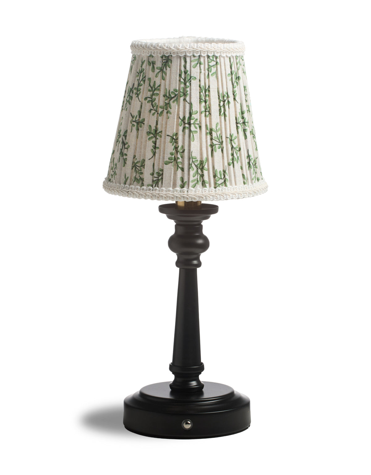 Matt Black & Brass Rechargeable Table Lamp w/ Floral Pattern Pleated Shade - CH312