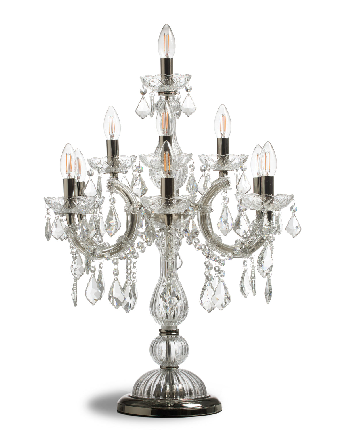 Antique Silver/Nickel Ornate Glass Girandole Table Lamp - CH313
