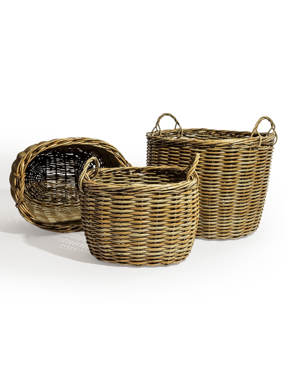 Large Set of 3 Rustic Woven Laundry / Log Baskets - PWB12