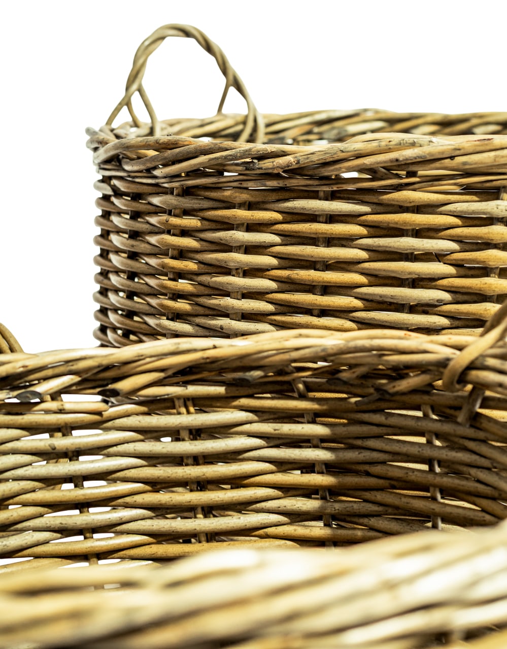 Large Set of 3 Rustic Woven Laundry / Log Baskets - PWB12