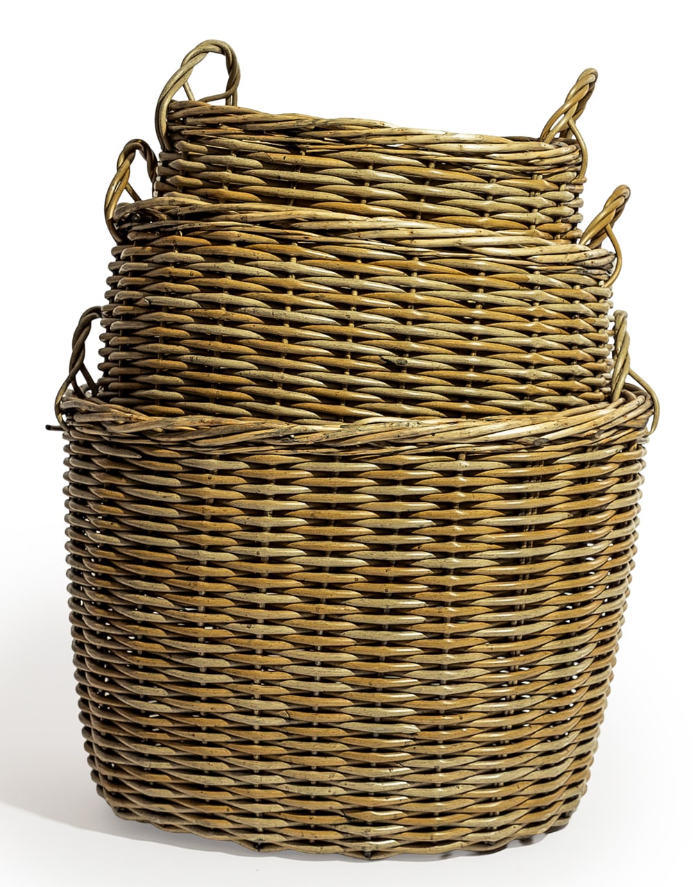 Large Set of 3 Rustic Woven Laundry / Log Baskets - PWB12