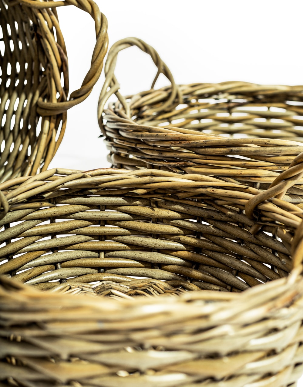 Set of 3 Rustic Woven Round Storage Baskets - PWB13