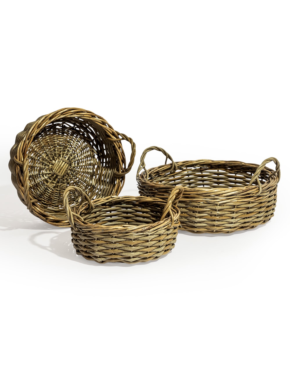 Set of 3 Rustic Woven Round Storage Baskets - PWB13
