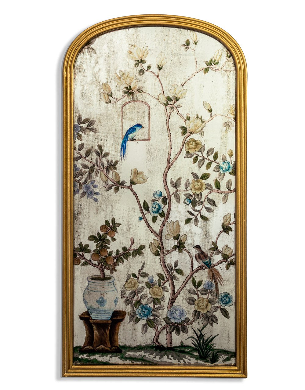 Tall Arch Gold-Framed Botanical Glass Wall Mirror - MFM11