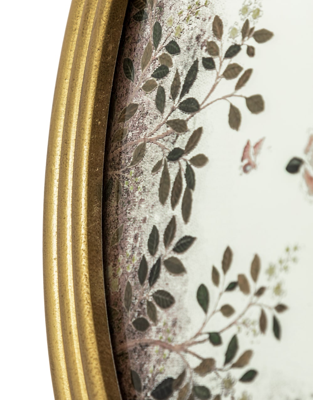 Round Gold-Framed Botanical Glass Wall Mirror - MFM12