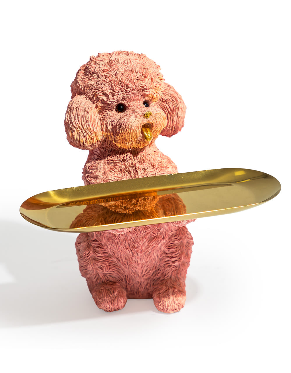 Pink Poodle Dog Holding Gold Tray - FL62