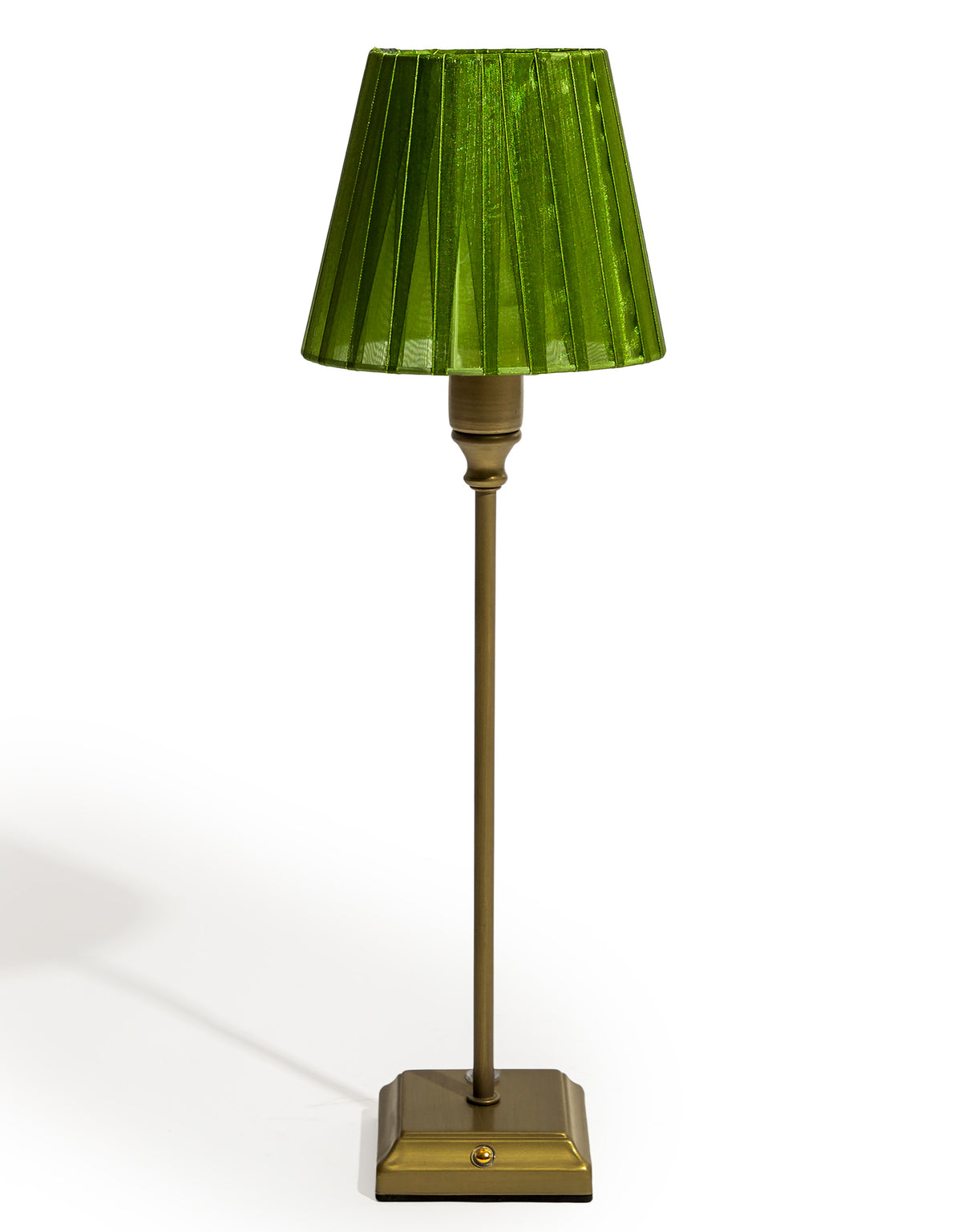 Antique Bronze Rechargeable Table Lamp with Pleated Green Shade - CH306