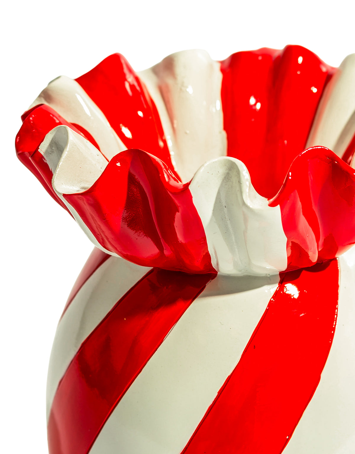 Large Red/White Striped Candy Ceramic Vase - DVM64