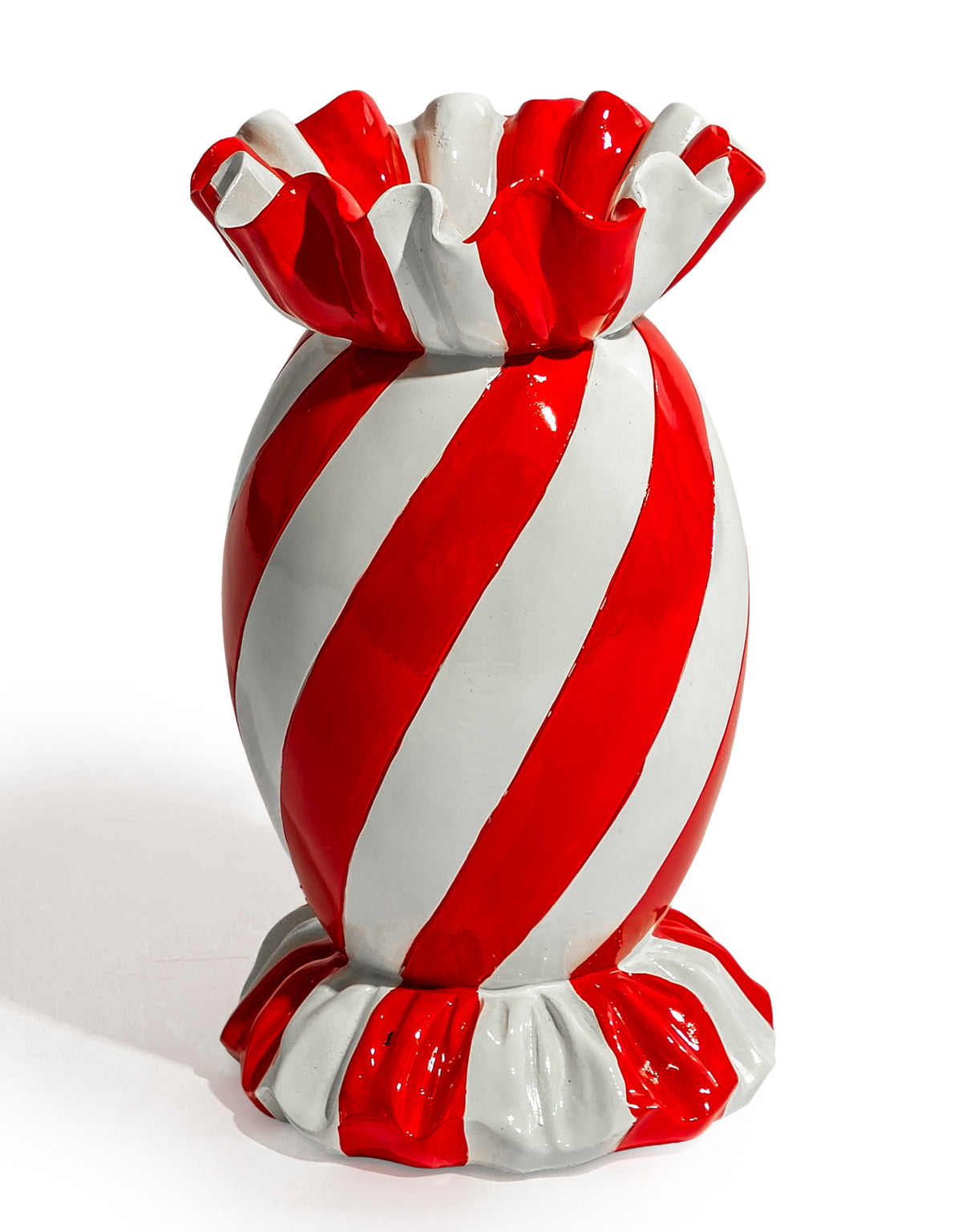 Large Red/White Striped Candy Ceramic Vase - DVM64