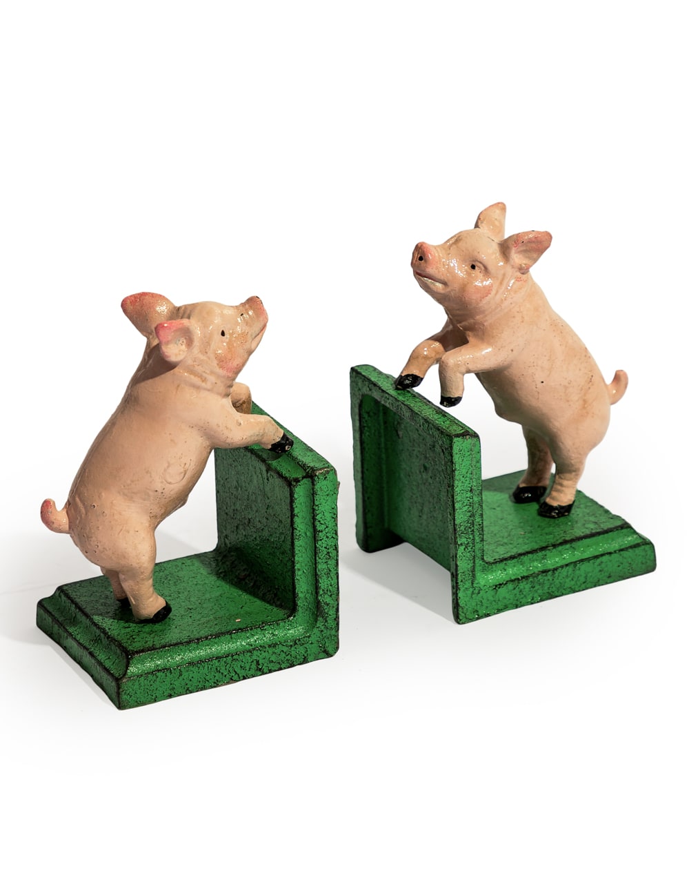 Cast Iron Antiqued Pair of Pigs Bookends - STM95