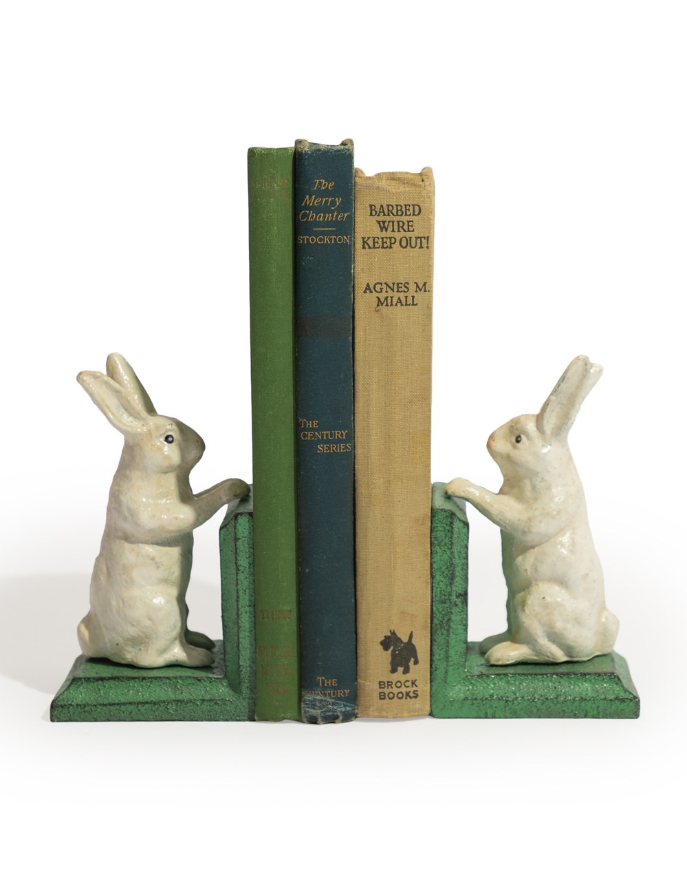 Cast Iron Antiqued Pair of White Rabbit Bookends - STM96
