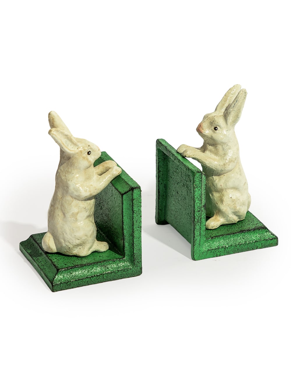 Cast Iron Antiqued Pair of White Rabbit Bookends - STM96