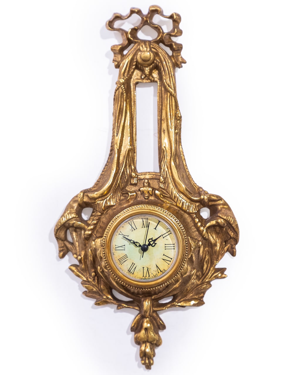 Antique Gold Wall Hanging Ornate Bow Clock - MK204