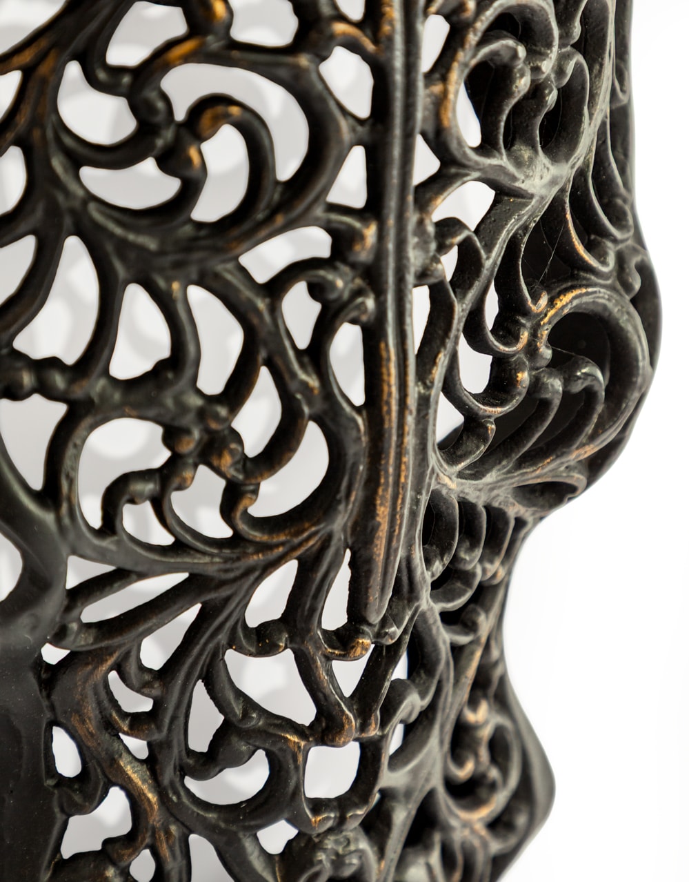 Distressed Black and Wood Tribal Bison Wall Head - AL180