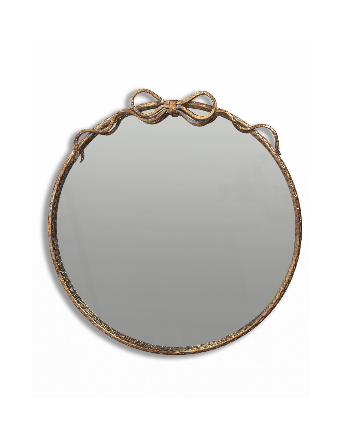 Medium Round Gold Hammered Metal Wall Mirror w/ Bow - JHC19