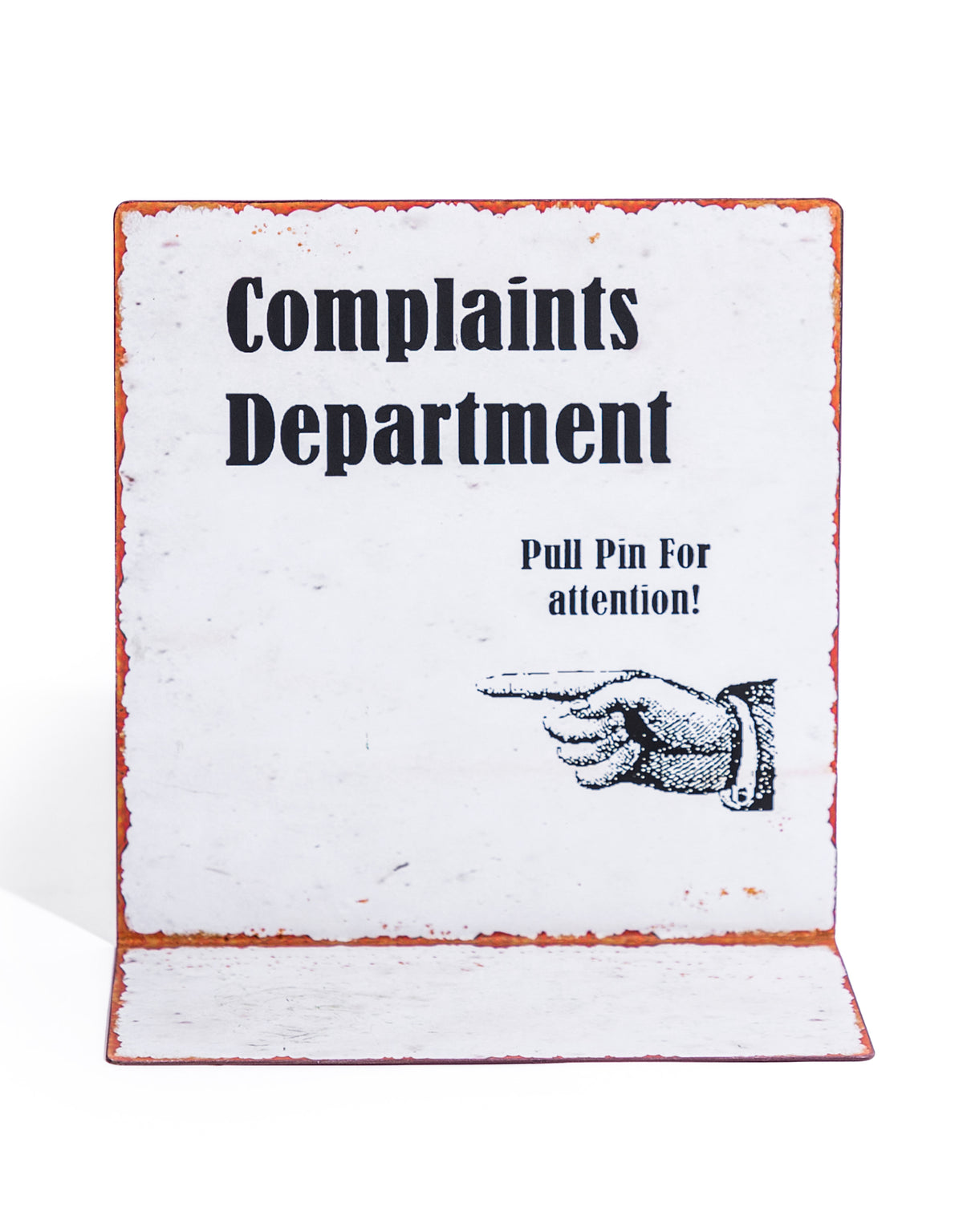 Grenade with "Complaints Department" Antiqued Metal Table Sign - ET364
