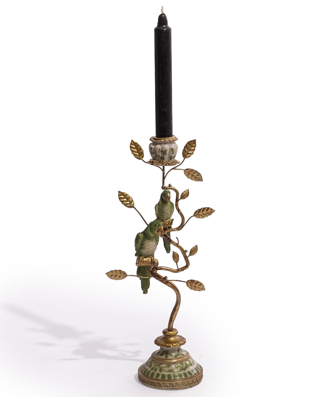 Antiqued Ornate Branch Green/Gold Parrot Candle Holder - RM82