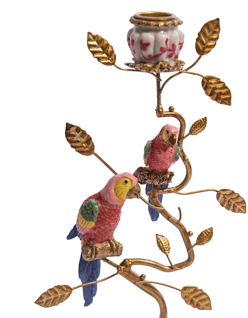 Antiqued Ornate Branch Red/Gold Parrot Candle Holder - RM83