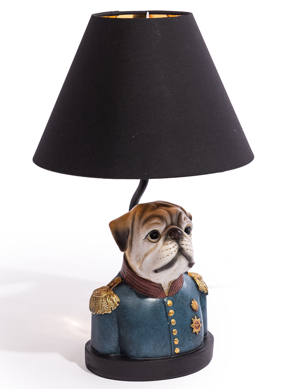 Gentry Pug Table Lamp w/ Black, Gold-Lined Shade - DVM75