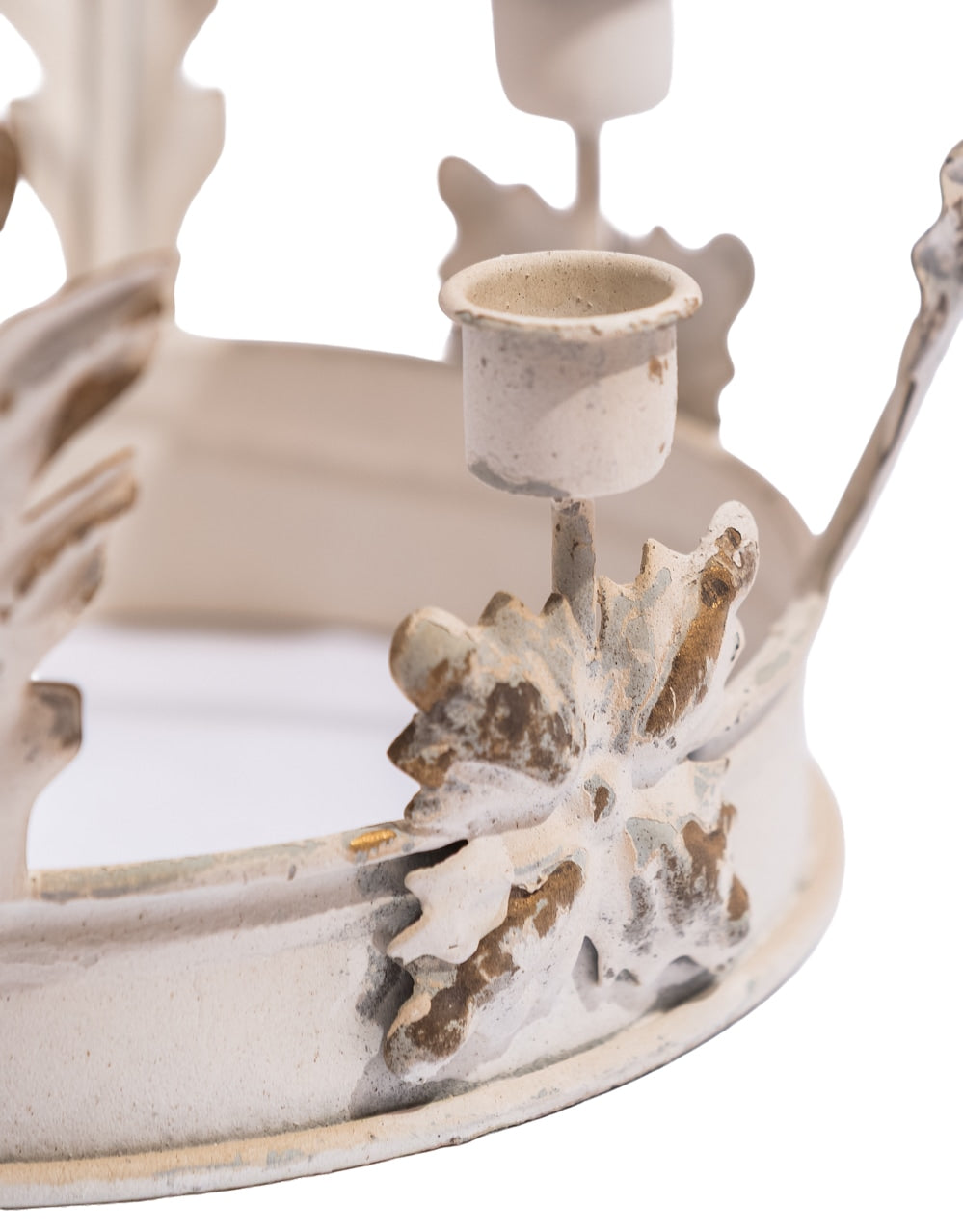 Antique White Metal Crown Candle Holder - JCS34