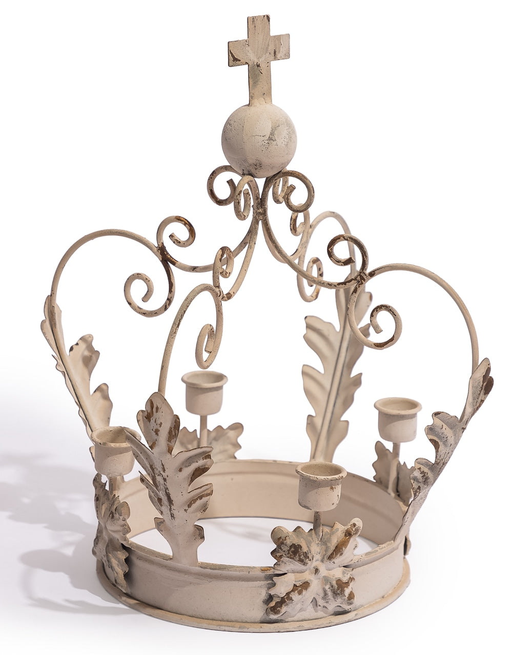 Antique White Metal Crown Candle Holder - JCS34