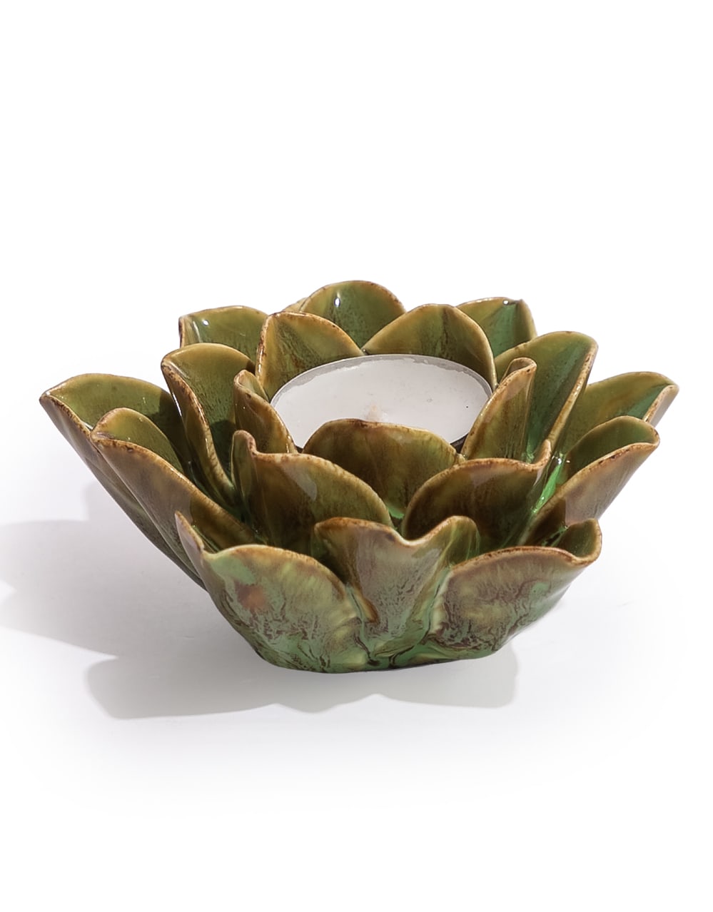 Mottled Green Floral Ceramic Tealight Holder - TPR115