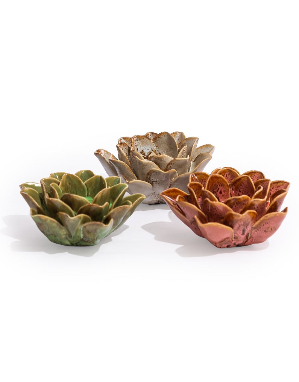 Mottled Burnt Cream Floral Ceramic Tealight Holder - TPR116
