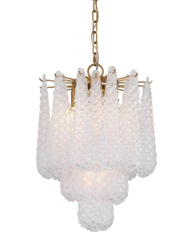 Brass w/ Clear Bubbled Glass "Gicel" Chandelier - CH316