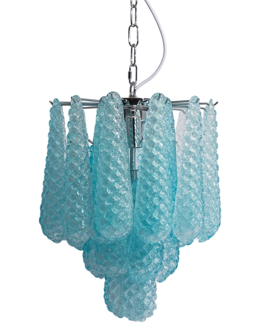 Chrome w/ Blue Bubbled Glass "Gicel" Chandelier - CH318