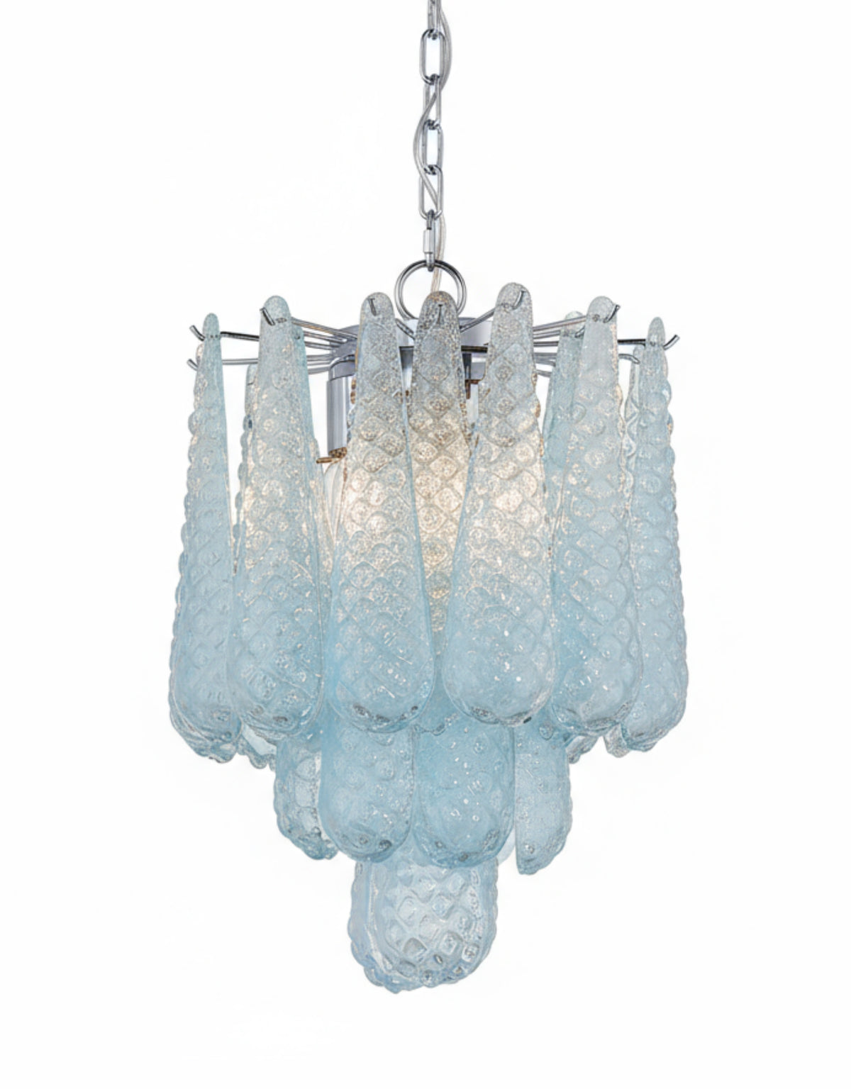 Chrome w/ Blue Bubbled Glass "Gicel" Chandelier - CH318