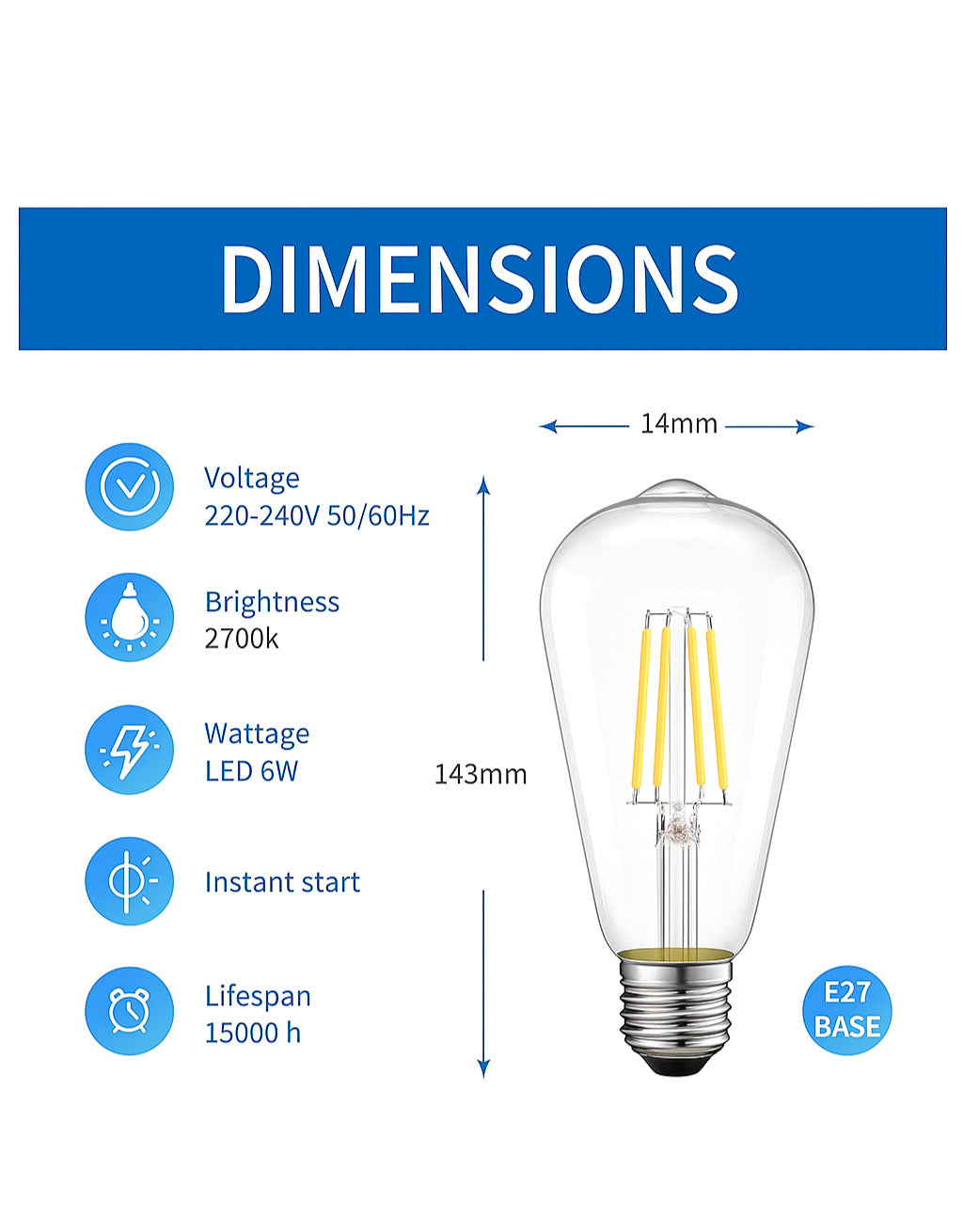 Retro Style LED ST64 6w Bulb (E27 large Edison screw) - E27BULB