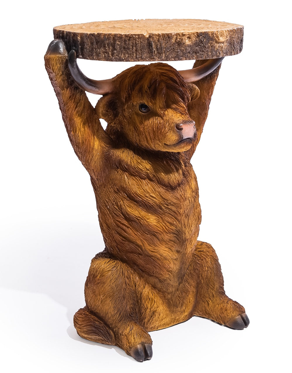 Highland Cow Holding "Trunk Slice" Side Table - BD196
