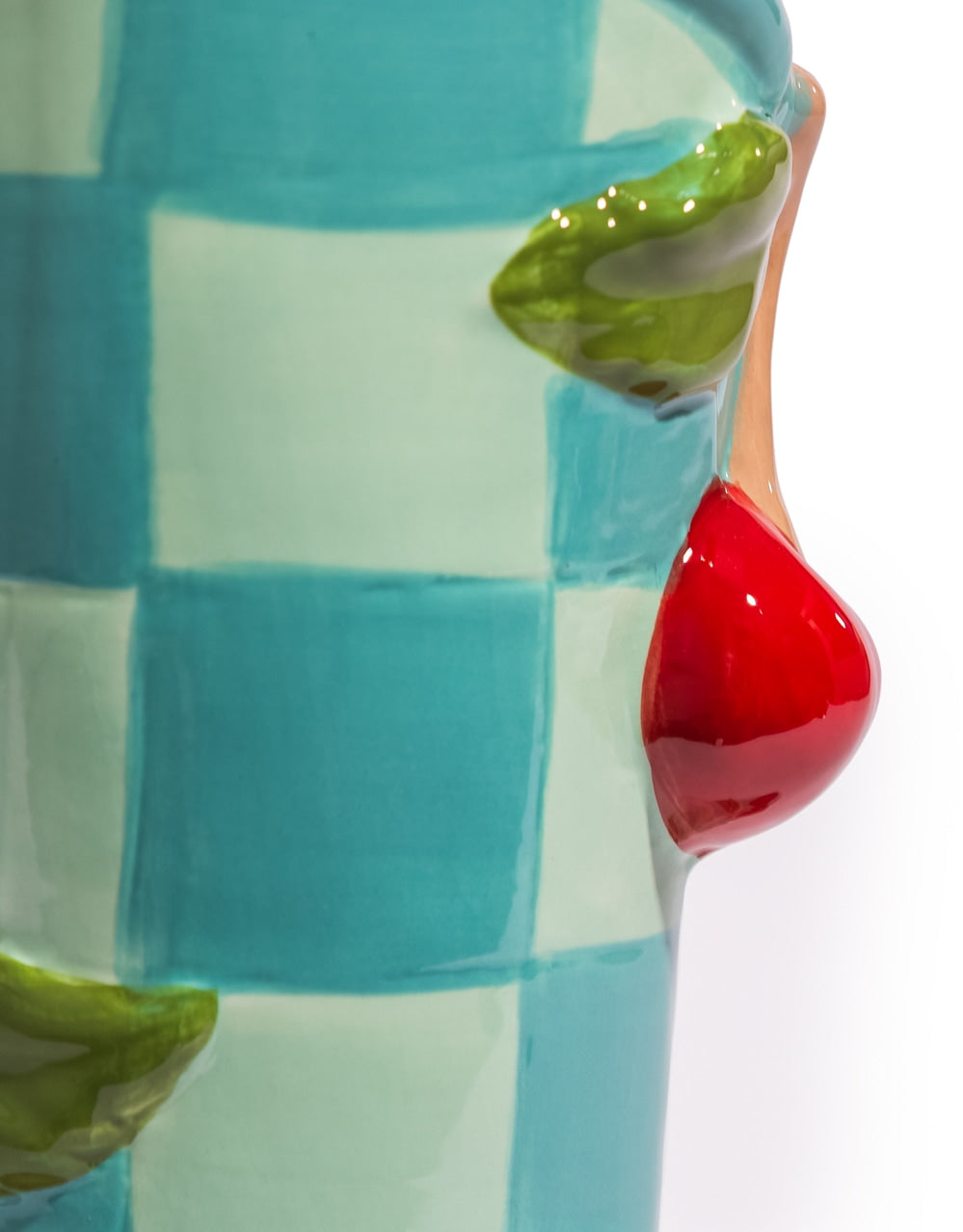 Large Blue Check w/ Cherries Ceramic Boot Vase - EGC19