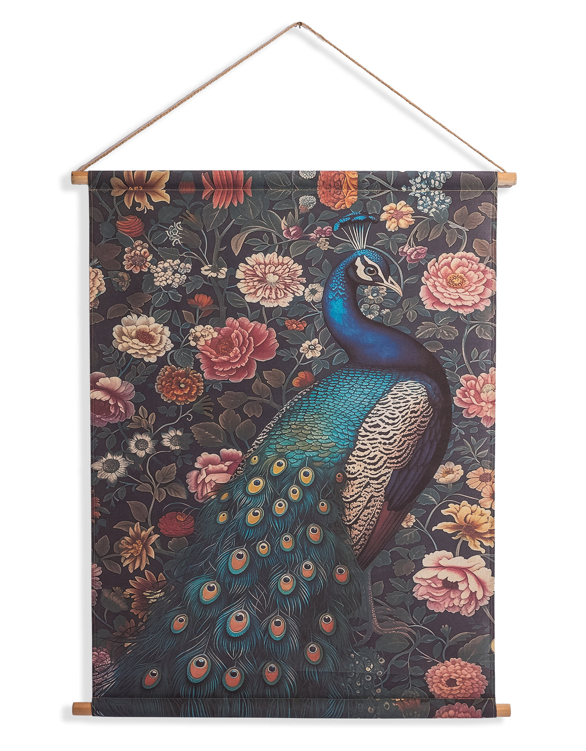 Large Boho Floral Peacock Wall Hanging Canvas Print - PSC25