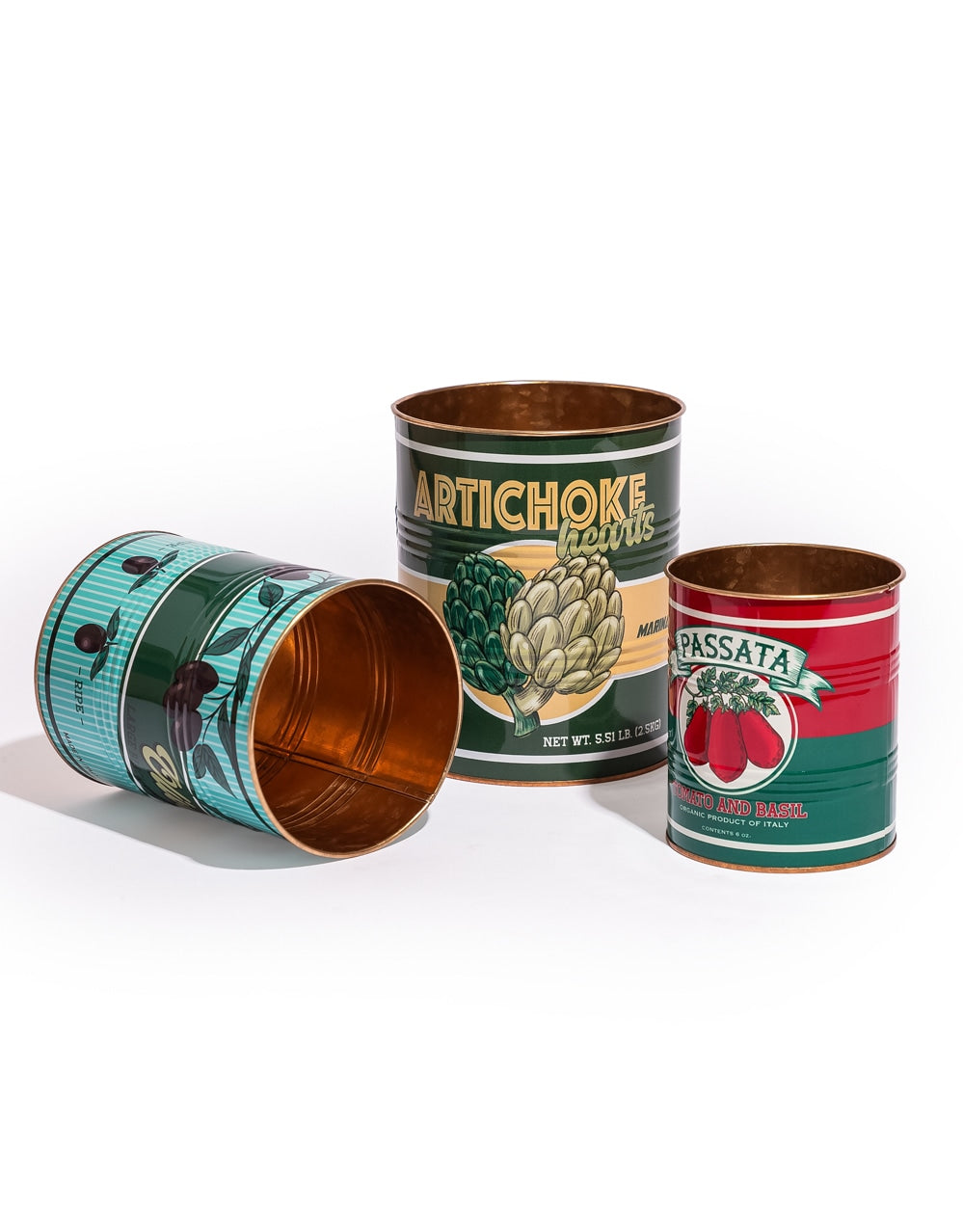 Set of 3 Retro "Artichoke, Olives, Passata" Storage Tins - CRT156
