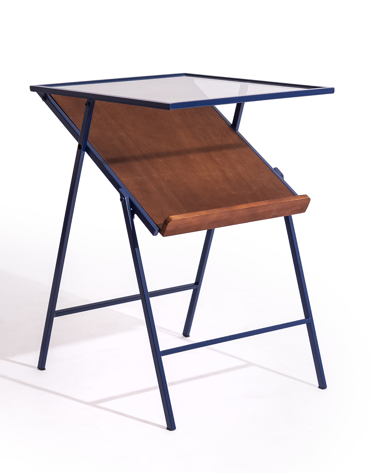 Navy Blue Metal Side Table w/ Magazine Rack - EM147